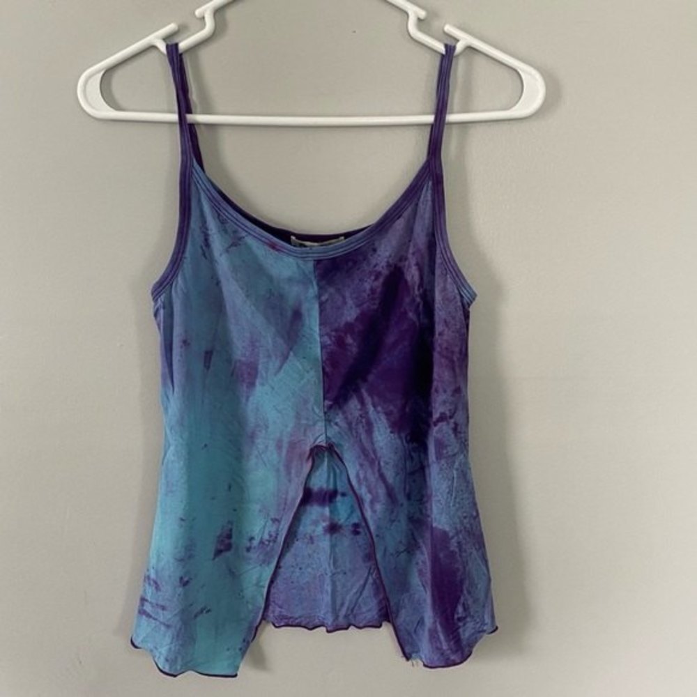Paris Blue open front navel tank top tie dye purple blue Large Y2K
